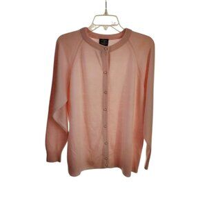 Vintage 90s Pink Luxelon Cardigan Pearl Button Knit Sweater Size 44